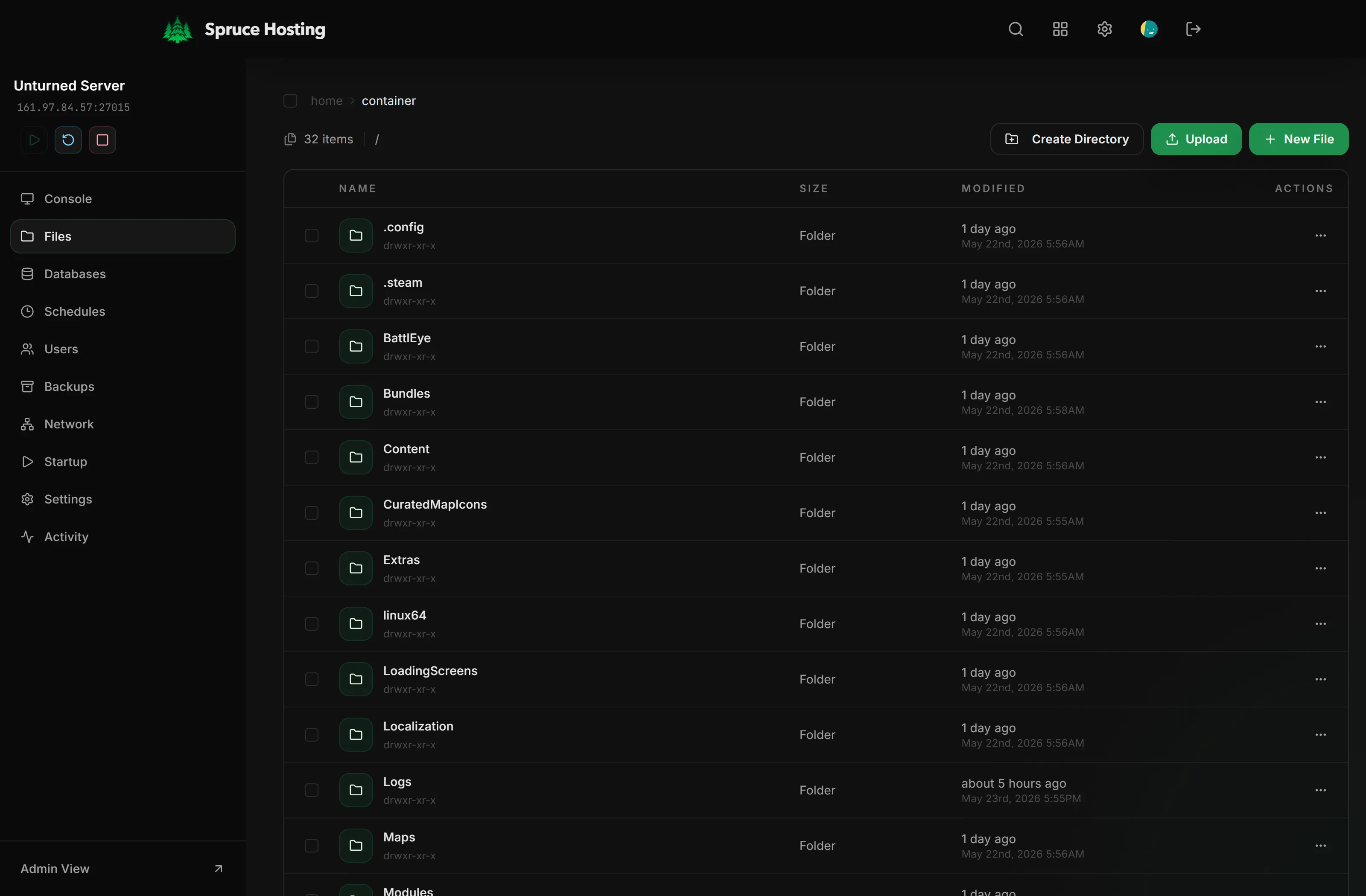 Spruce Hosting file manager preview